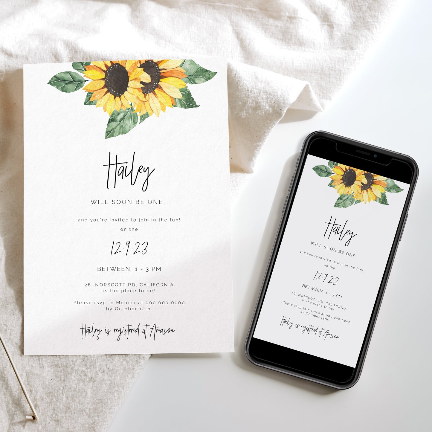 Sunflower First Birthday Invitation & Evite