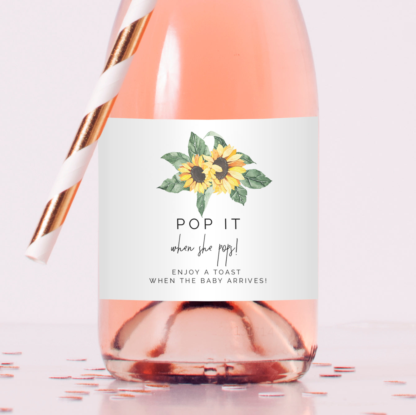 Sunflower Champagne Bottle Label for Baby Shower