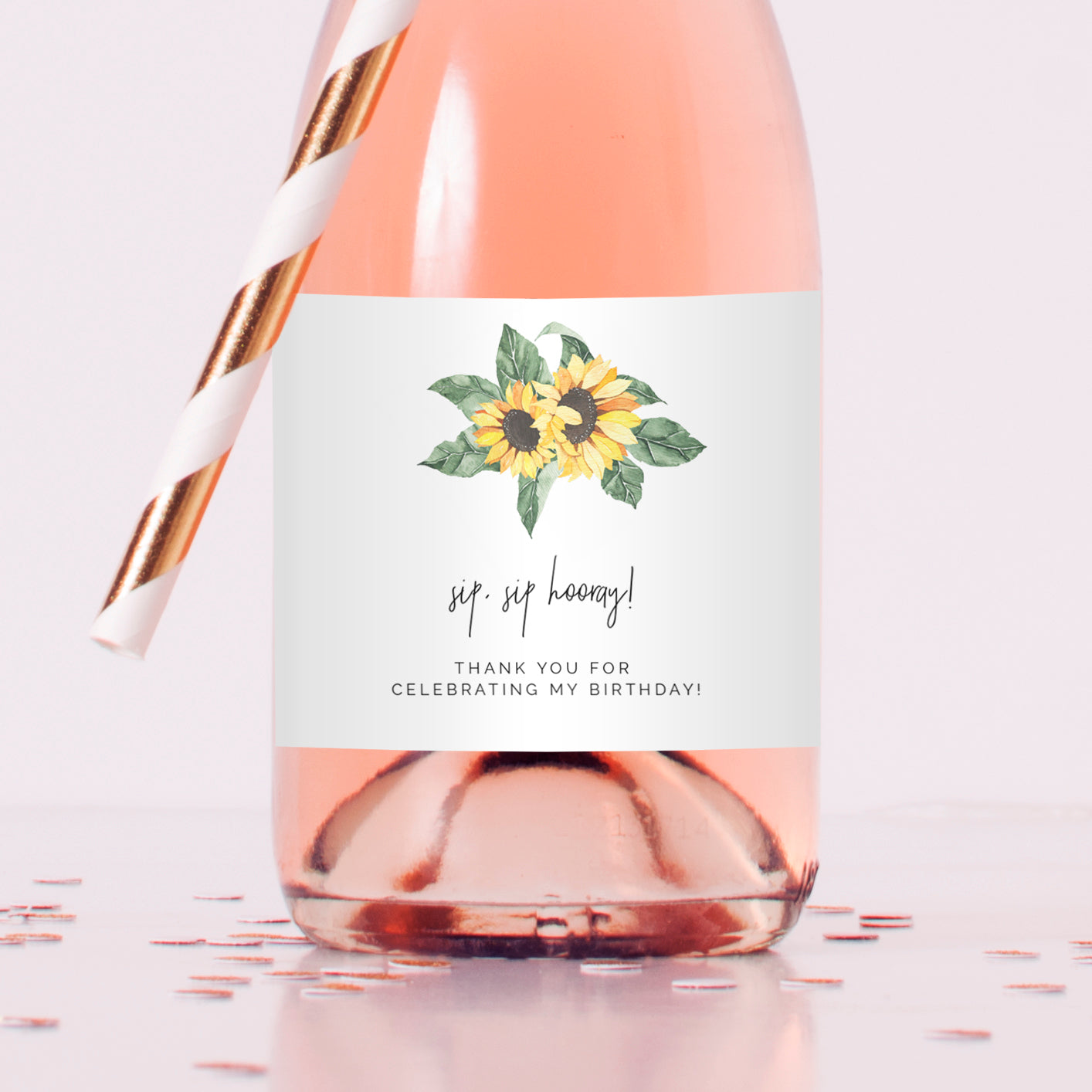Sunflower Champagne Bottle Label for Birthdays