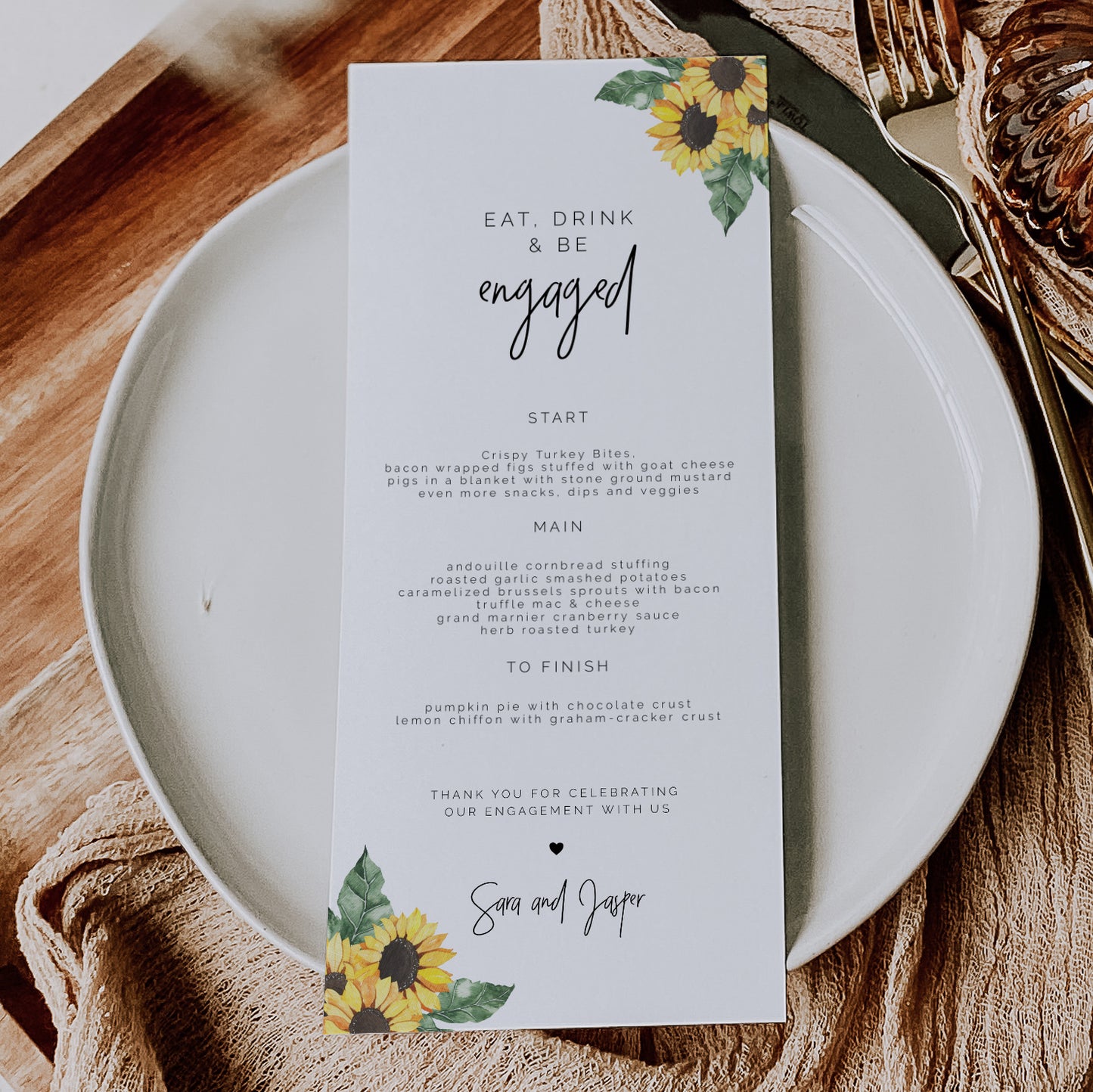 Sunflower Engagement Party Menu