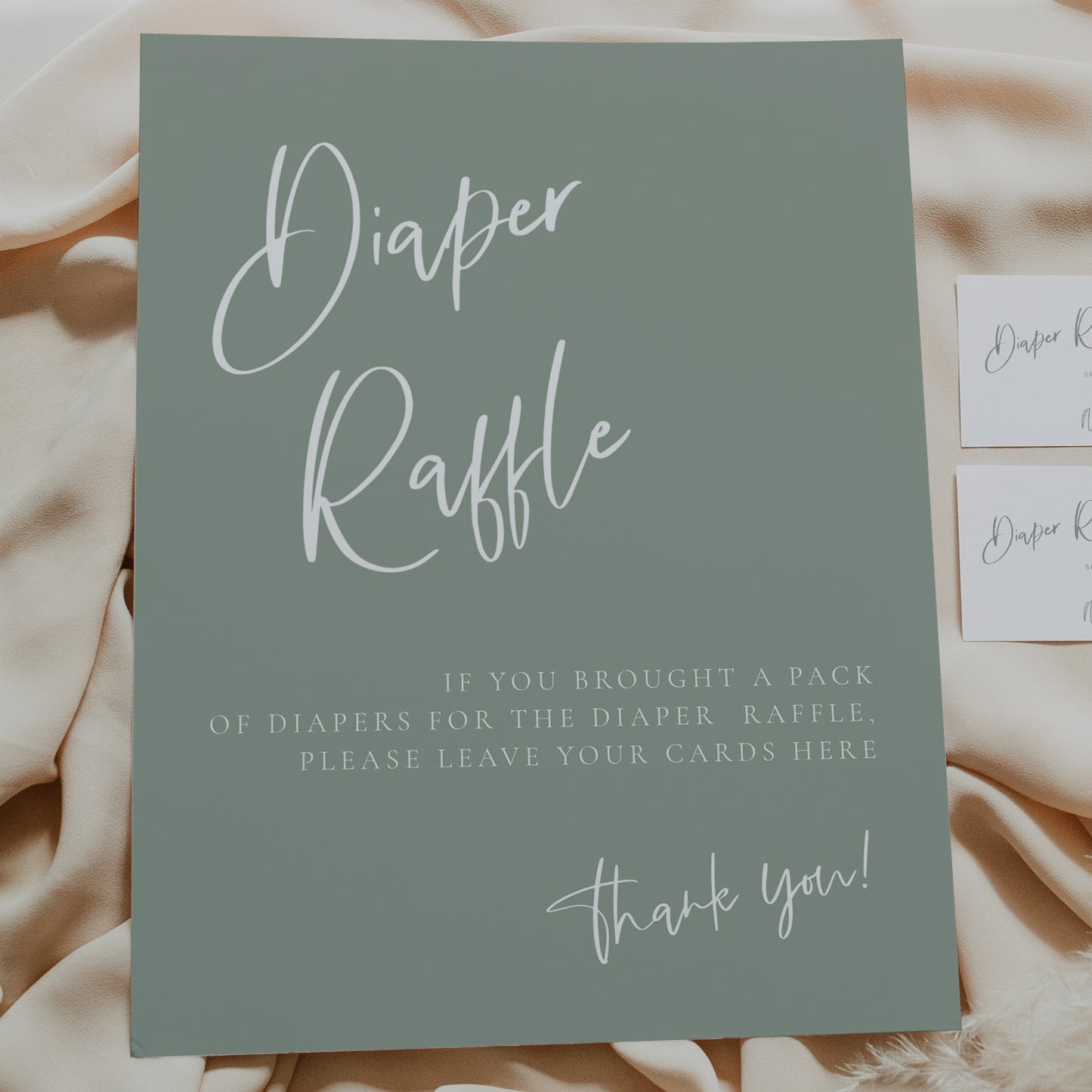 Sage Blue Diaper Raffle Sign & tickets