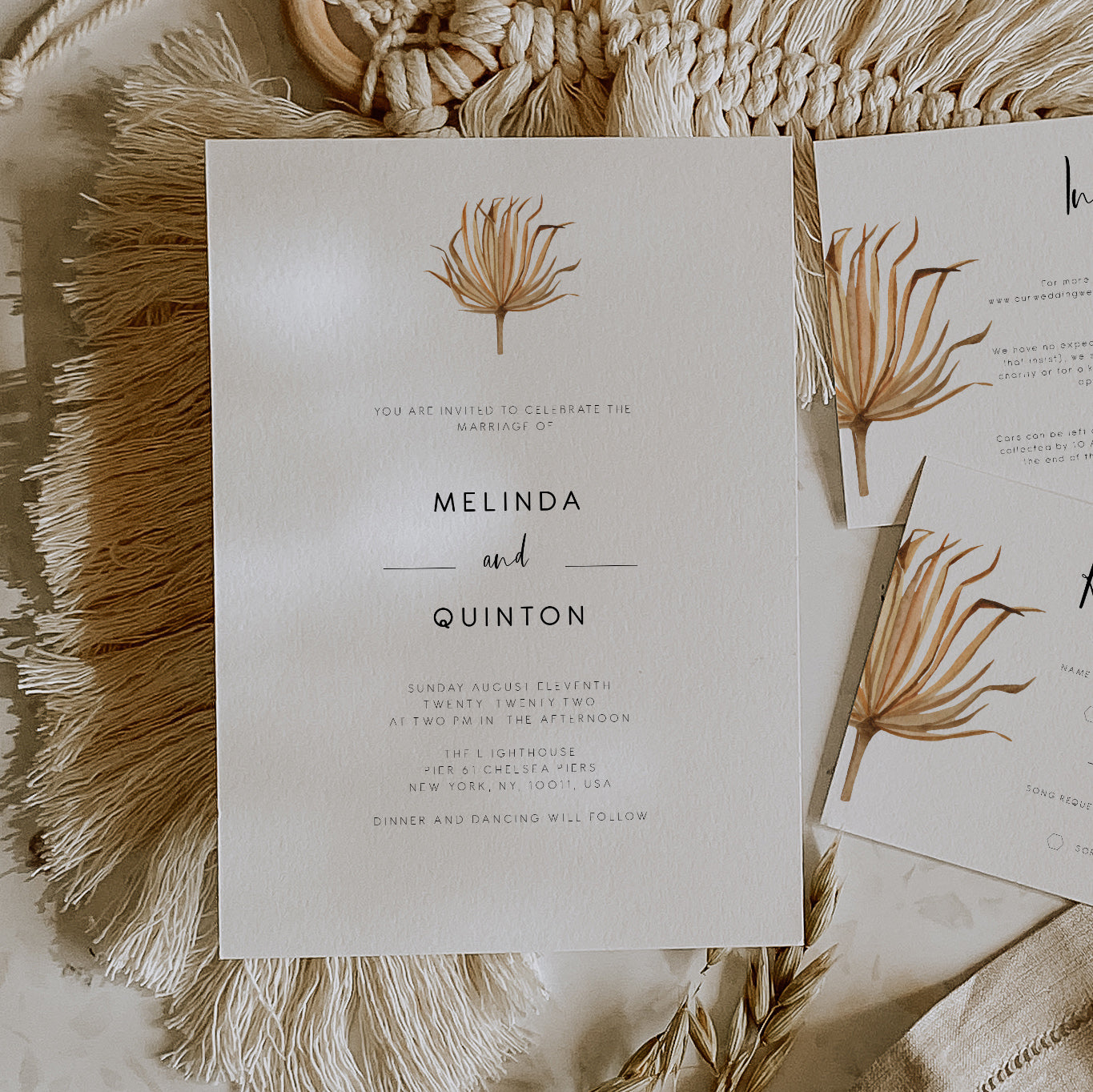 Rustic Palm Leaf Wedding Invitation Suite