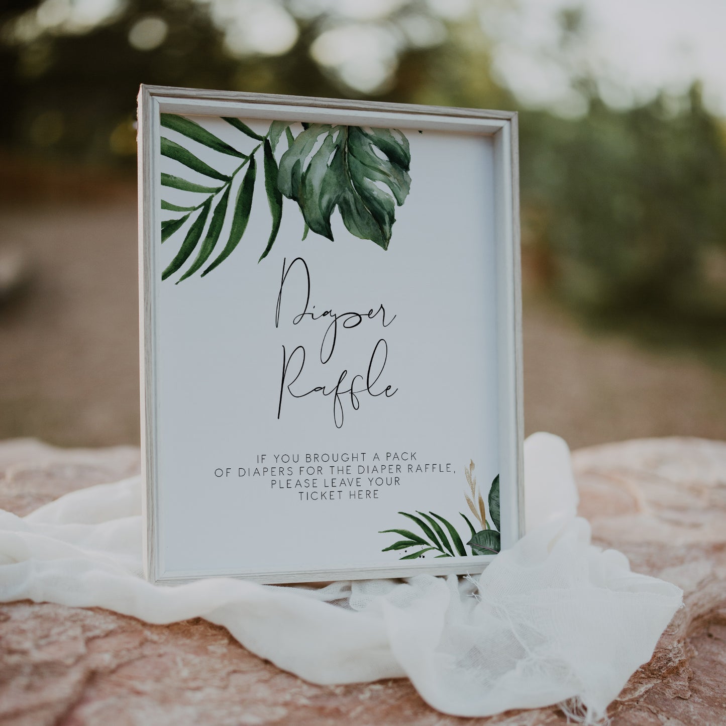 Tropical & Gold Diaper Raffle Sign & Tickets