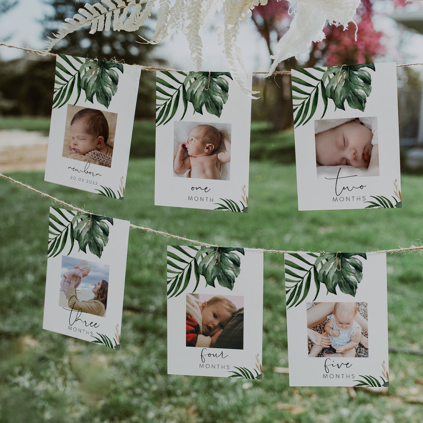 Tropical & Gold First Birthday Milestone Photo Banner