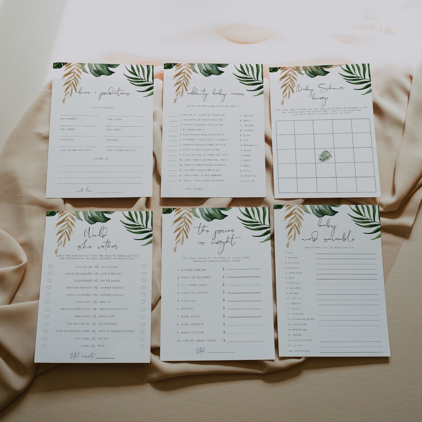 Tropical & Gold Baby Shower Game Pack (6)