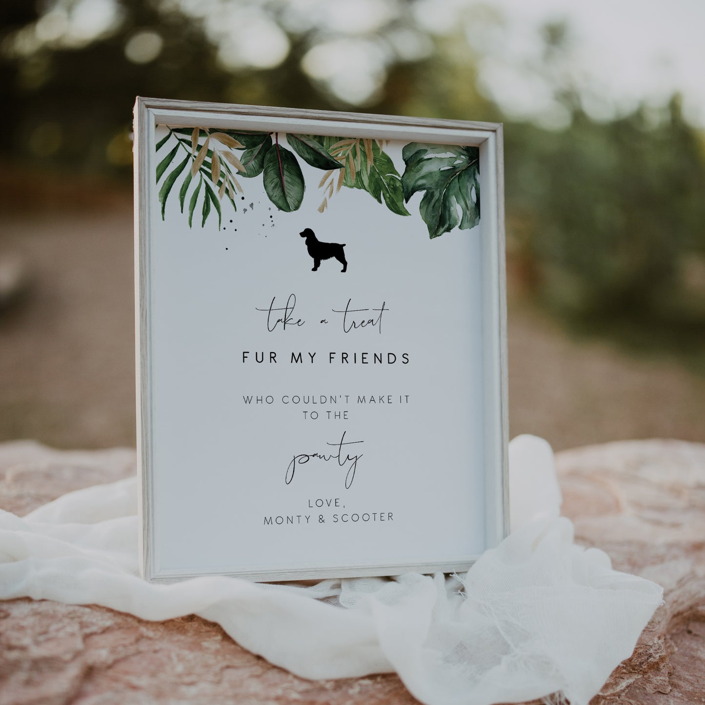 Tropical & Gold Pet Pawty Favour Sign & Tags