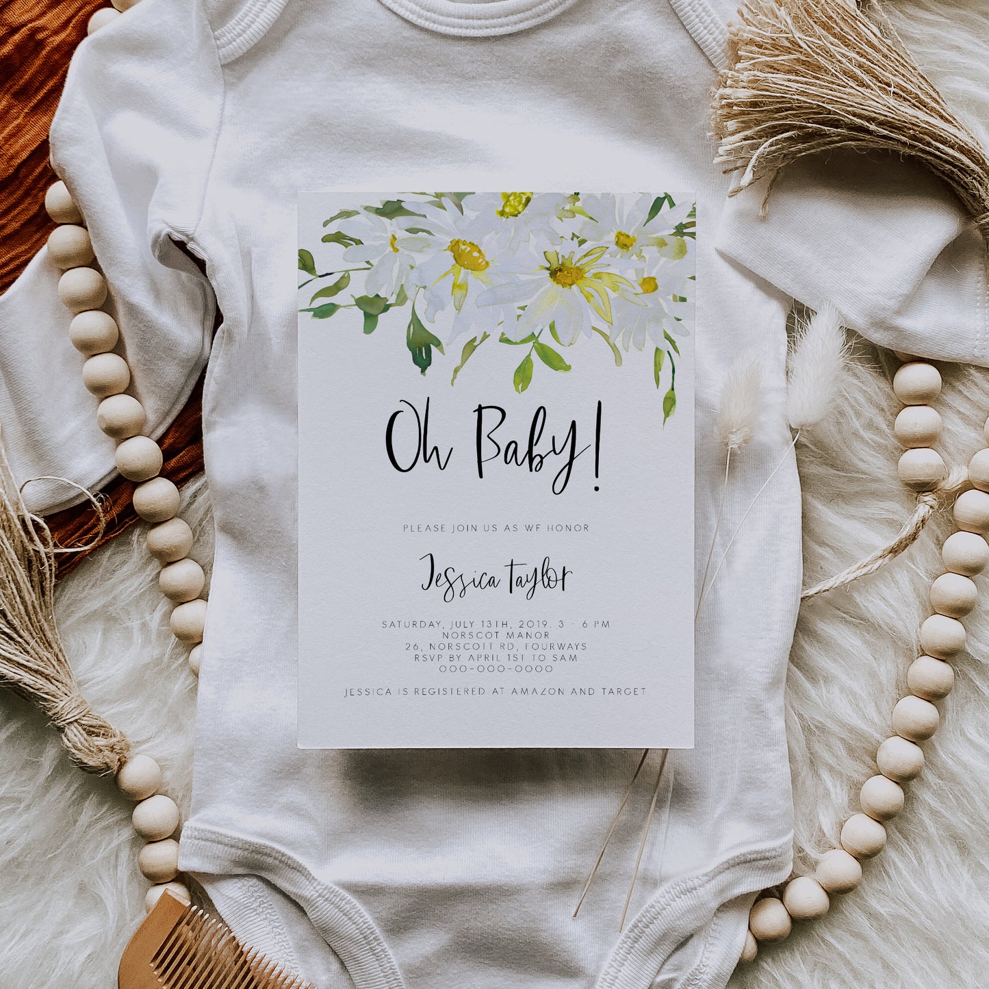 Delicate Daisy Baby Shower Invitation Set of 3