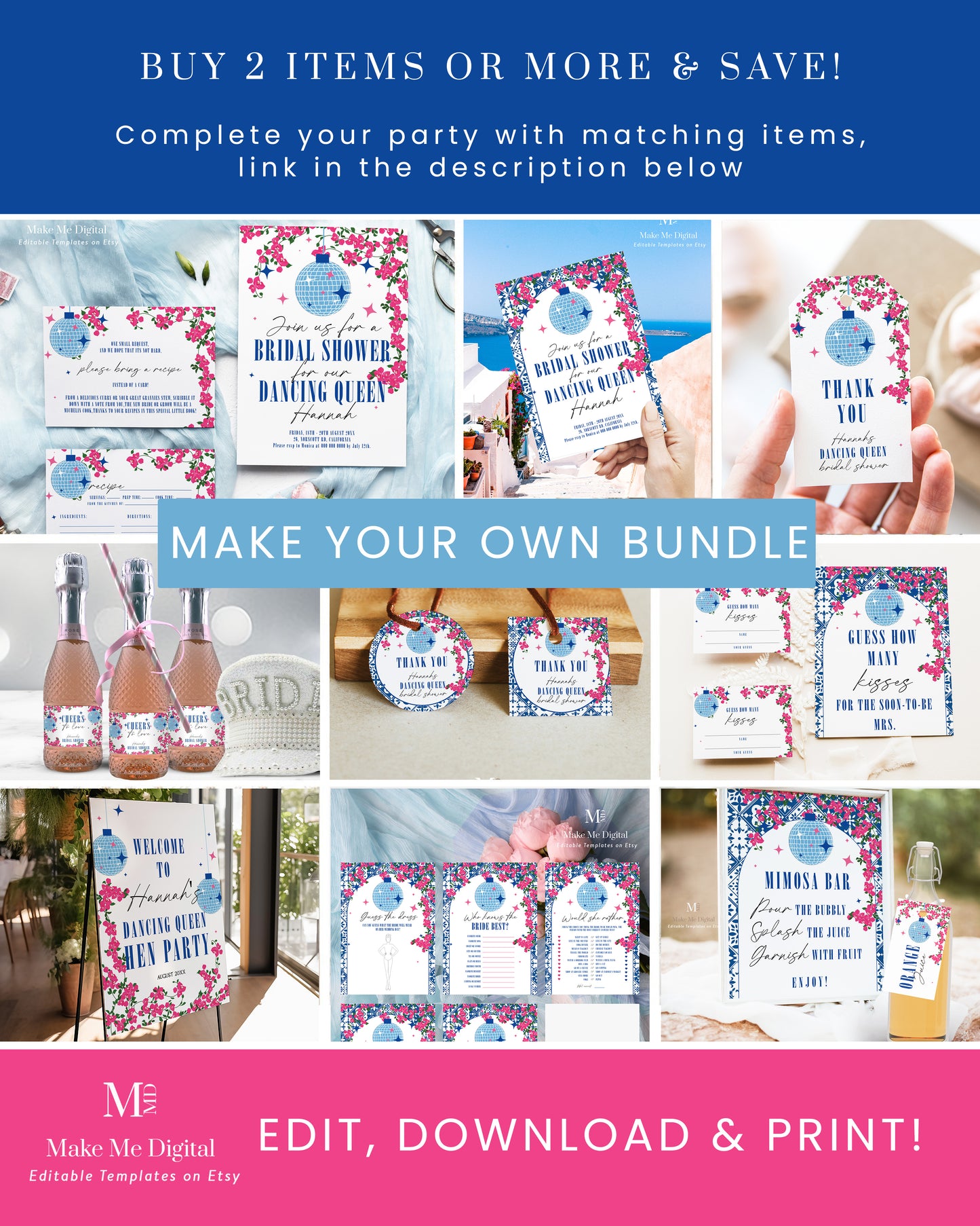 Mamma Mia Arch Hen Party Welcome Sign & Mediterranean Blue Tile template