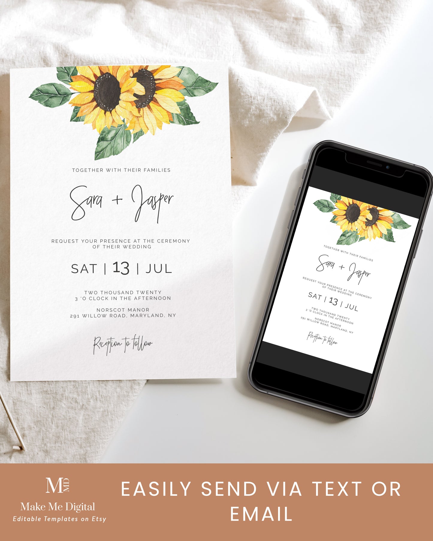 Sunflower Country theme Wedding Save the Date