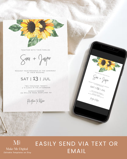 Sunflower Country themed Wedding Invitation