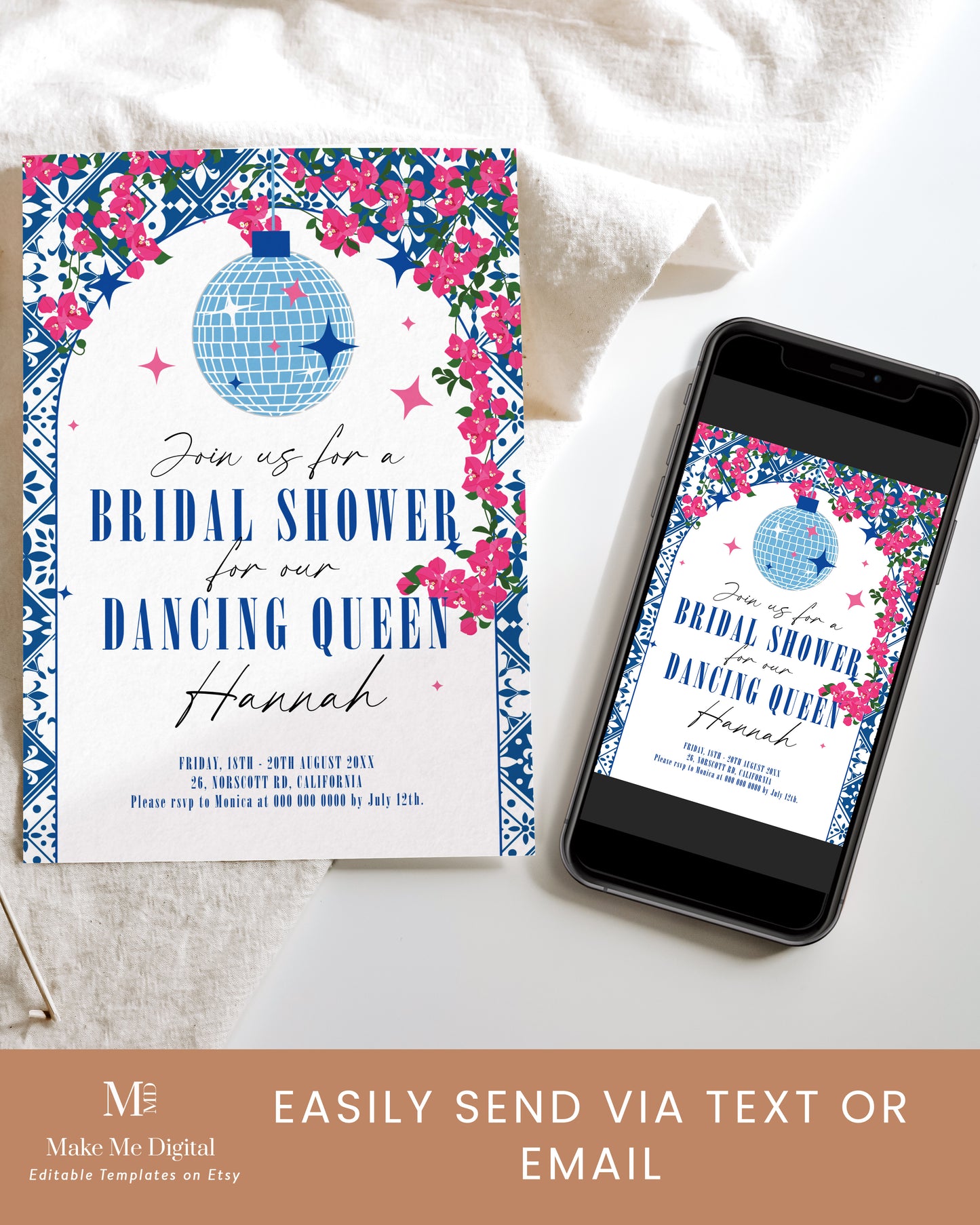 Dancing Queen Mamma Mia Musical Bridal Shower Invitation template