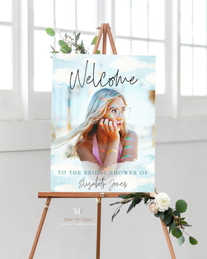 Cloud & Blue Sky Bridal Shower Welcome Sign with Photo