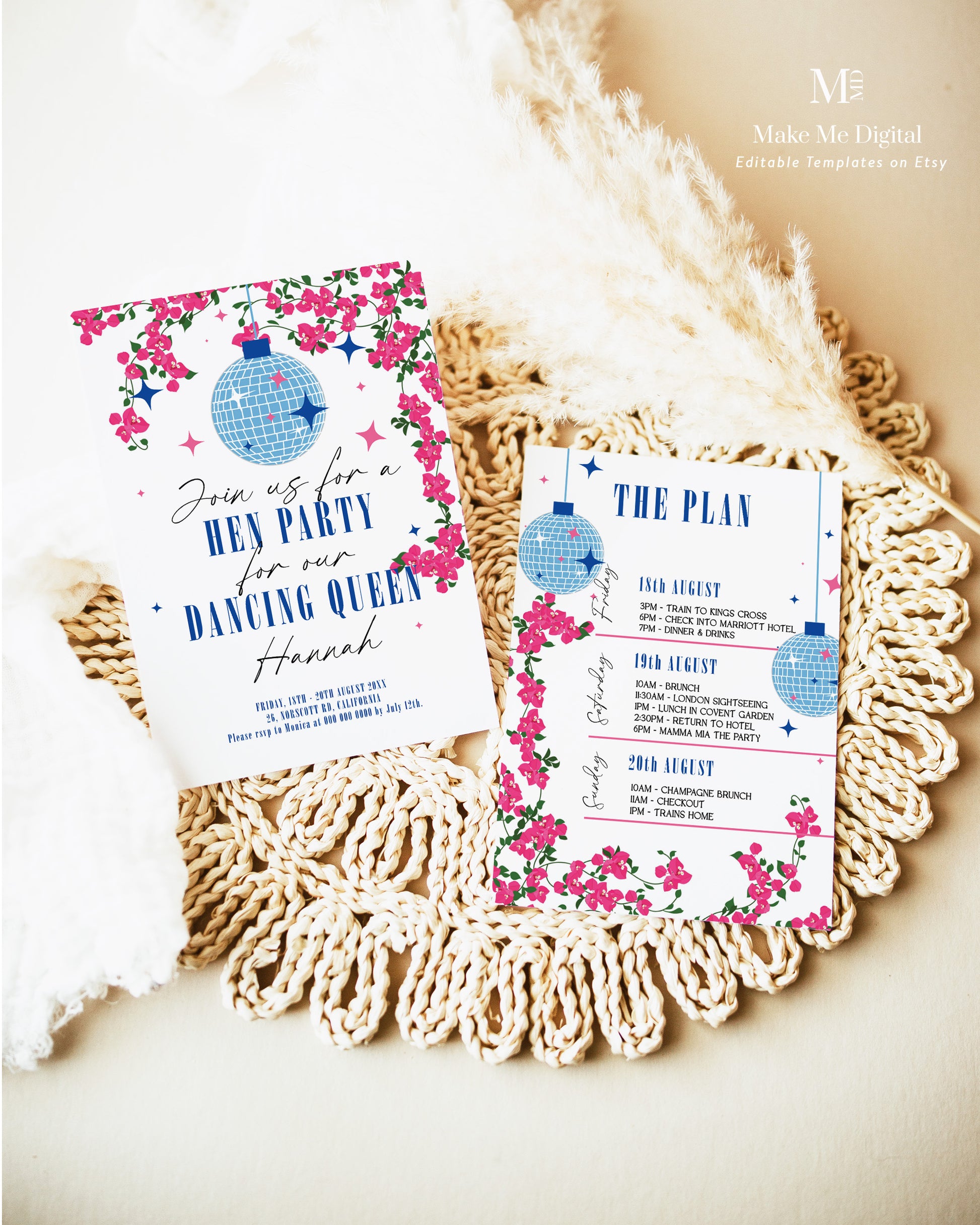 Dancing Queen Mamma Mia Hen Party Invitation template – Make Me Digital: printable event invitations, party games & decor dancing-queen-mamma-mia-hen-party-invitation-template-make-me-digital-printable-event-invitations-party-games-decor