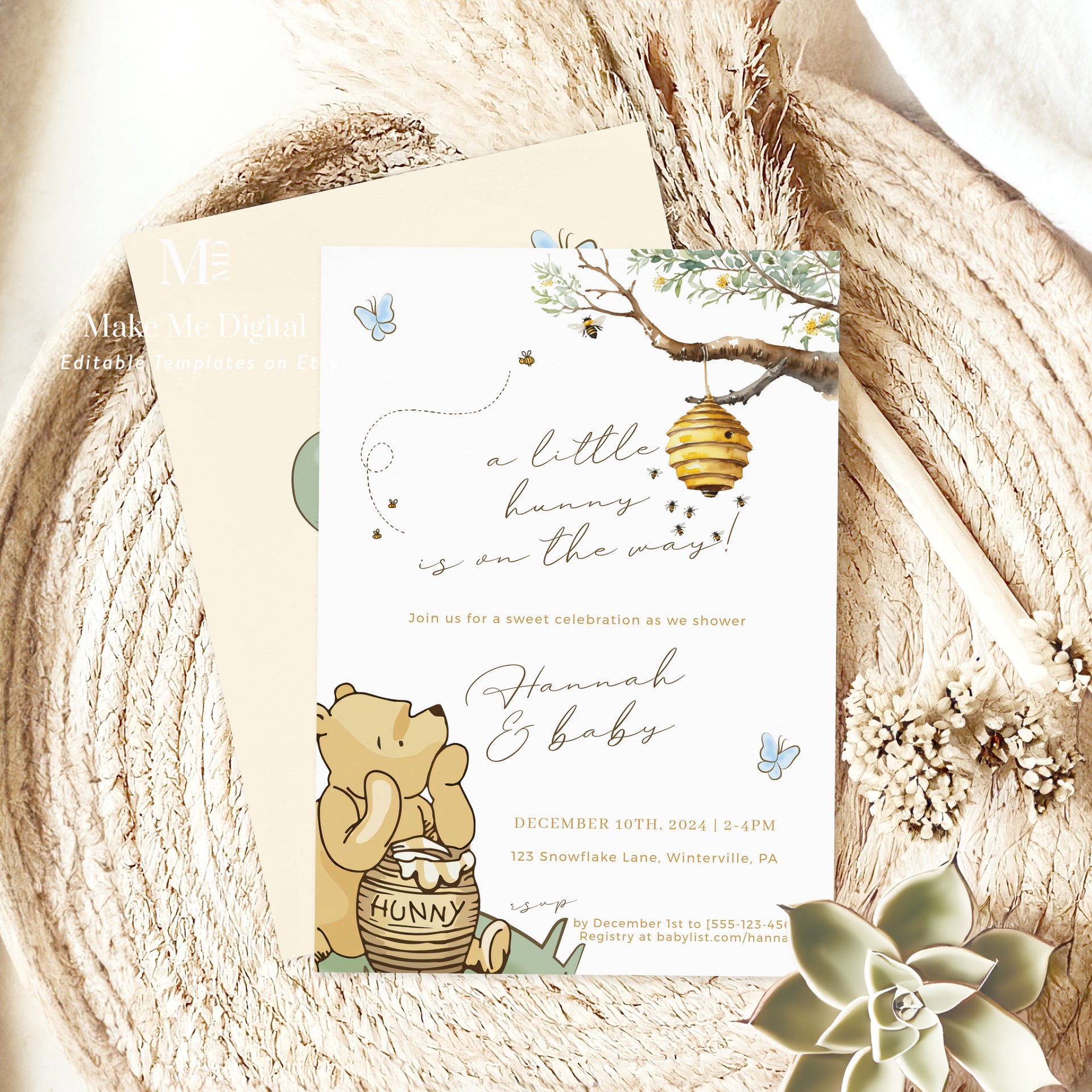 Winnie-the-Pooh Bear Baby Shower Invitation template – Make Me