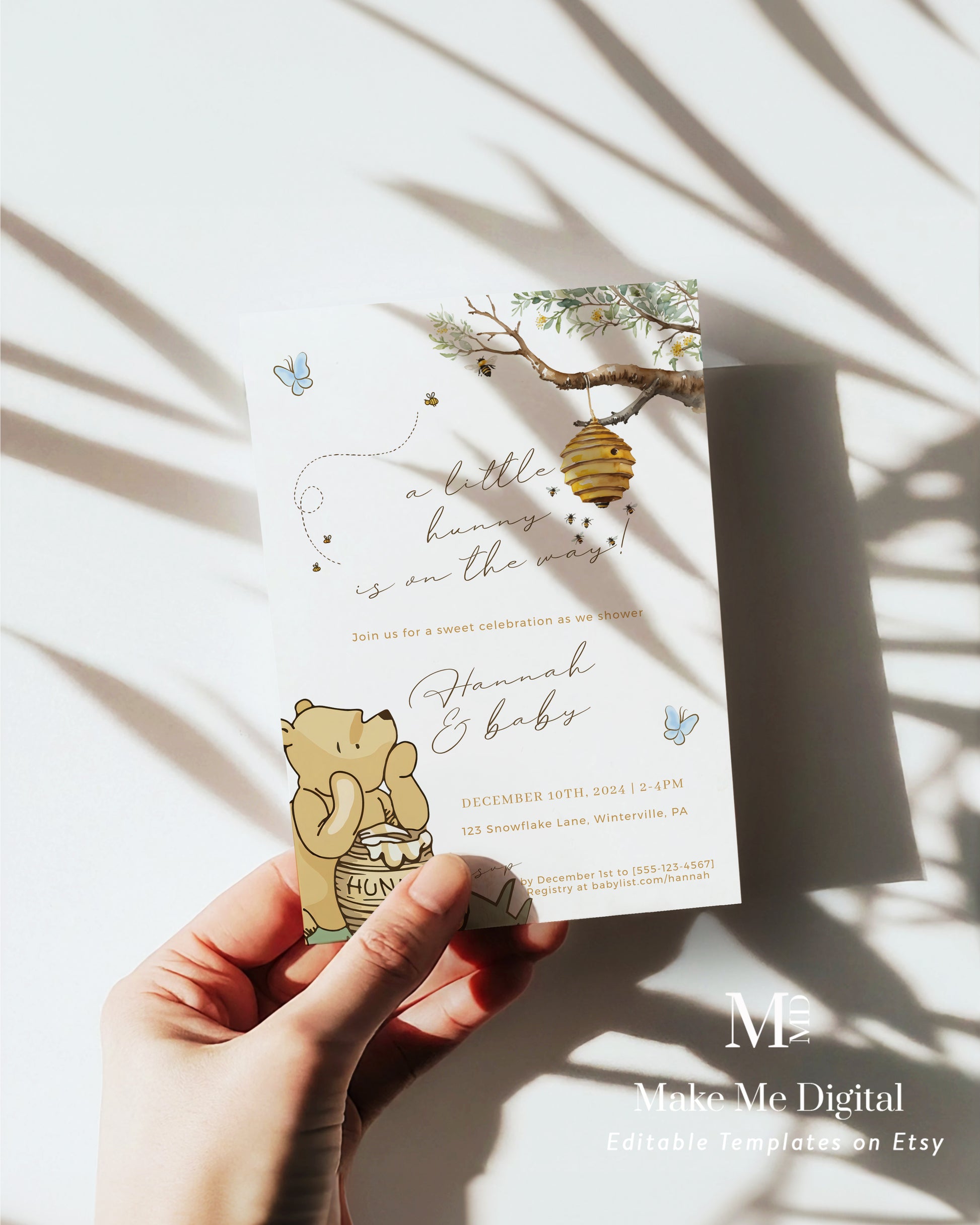 Winnie-the-Pooh Bear Baby Shower Invitation template – Make Me
