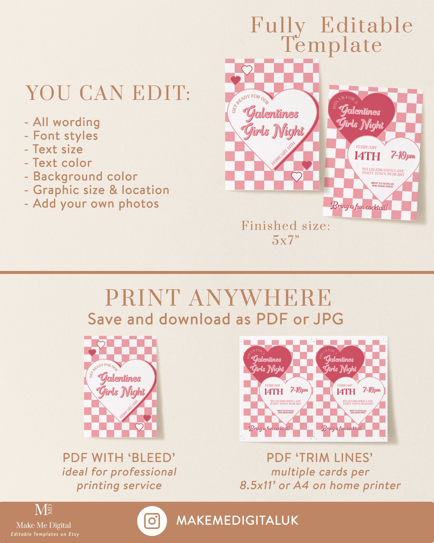 Pink Heart Galentines Day Party Invitation template