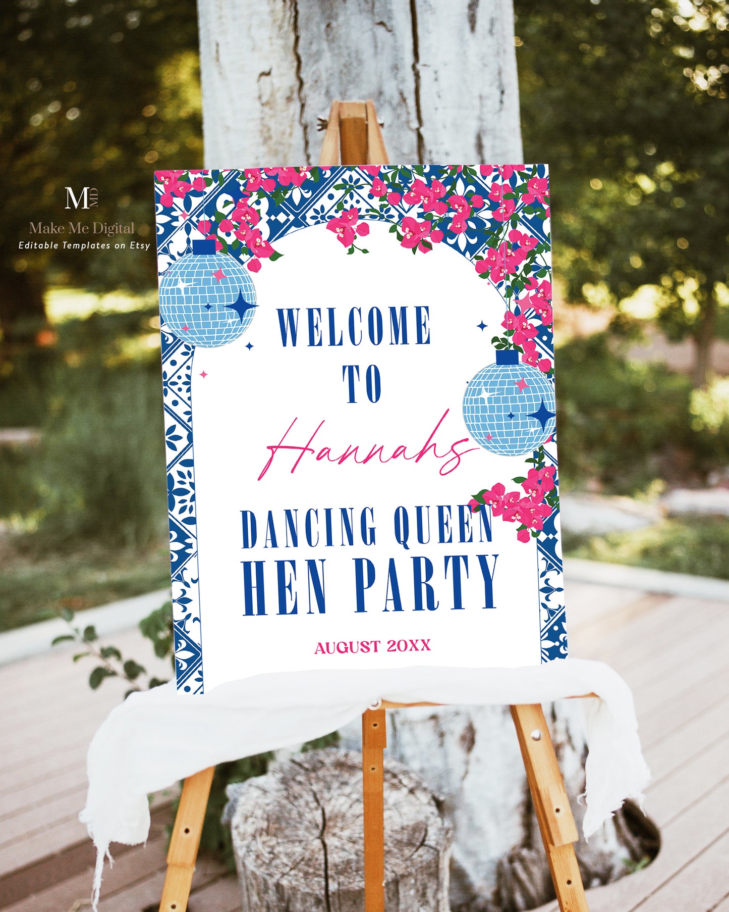 Mamma Mia Arch Hen Party Welcome Sign & Mediterranean Blue Tile template
