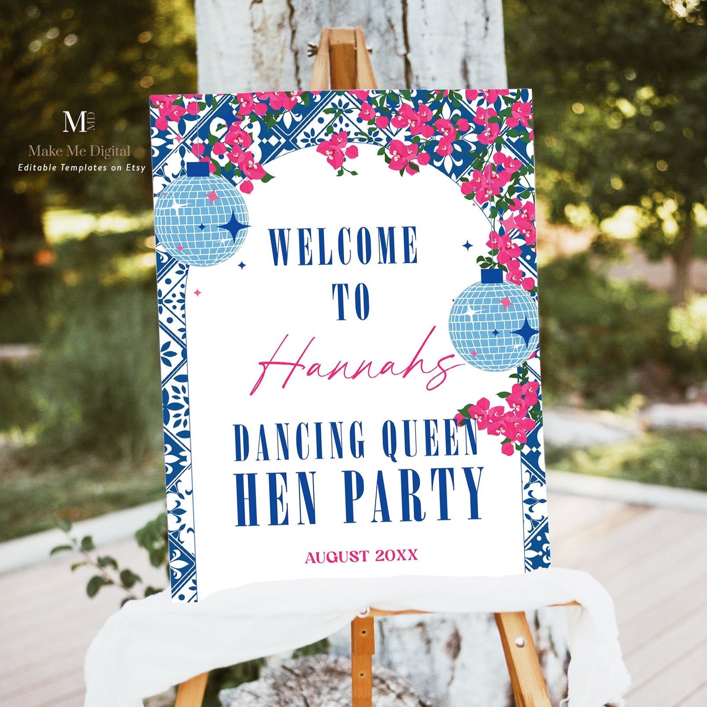 Mamma Mia Arch Hen Party Welcome Sign & Mediterranean Blue Tile template