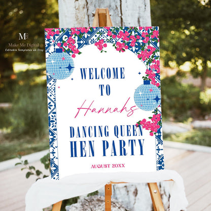 Mamma Mia Arch Hen Party Welcome Sign & Mediterranean Blue Tile template
