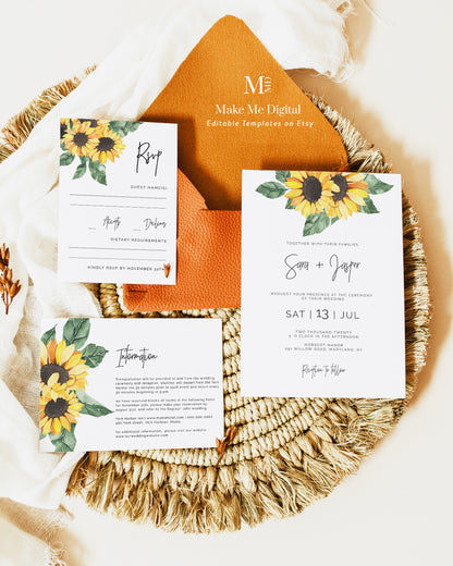 Sunflower Country themed Wedding Invitation Set