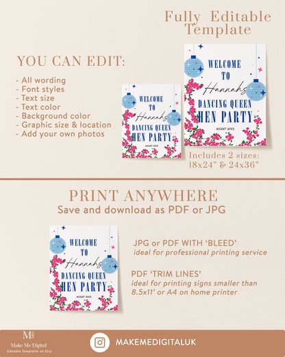 Mamma Mia Arch Hen Party Welcome Sign & Mediterranean Blue Tile template