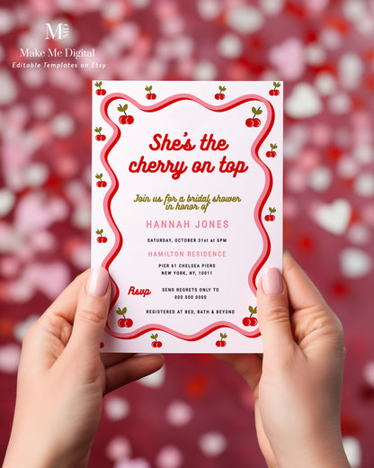 She's the cherry on top Retro Bridal Shower Invitation template