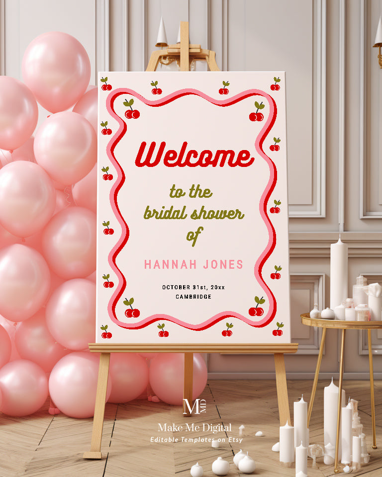 Retro Cherry Bridal Shower Welcome Sign template