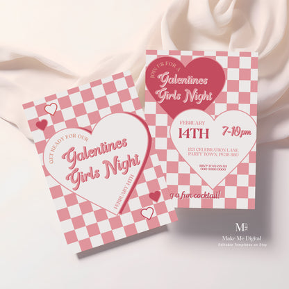 Pink Heart Galentines Day Party Invitation template