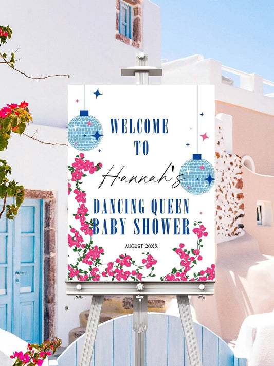 Dancing Queen Baby Shower Welcome Sign & Mediterranean Blue Tile template