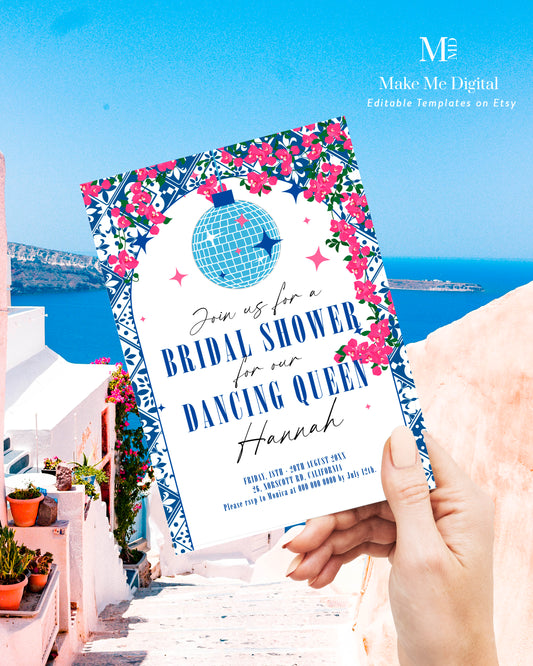 Dancing Queen Mamma Mia Musical Bridal Shower Invitation template