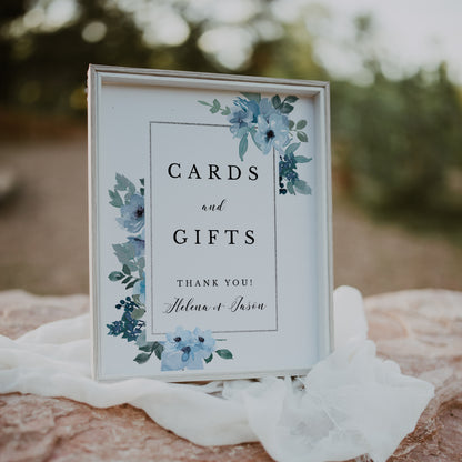 Blue Floral Cards and Gifts Sign