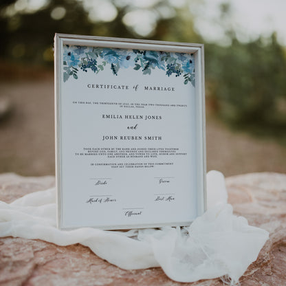 Blue Floral Marriage Certificate