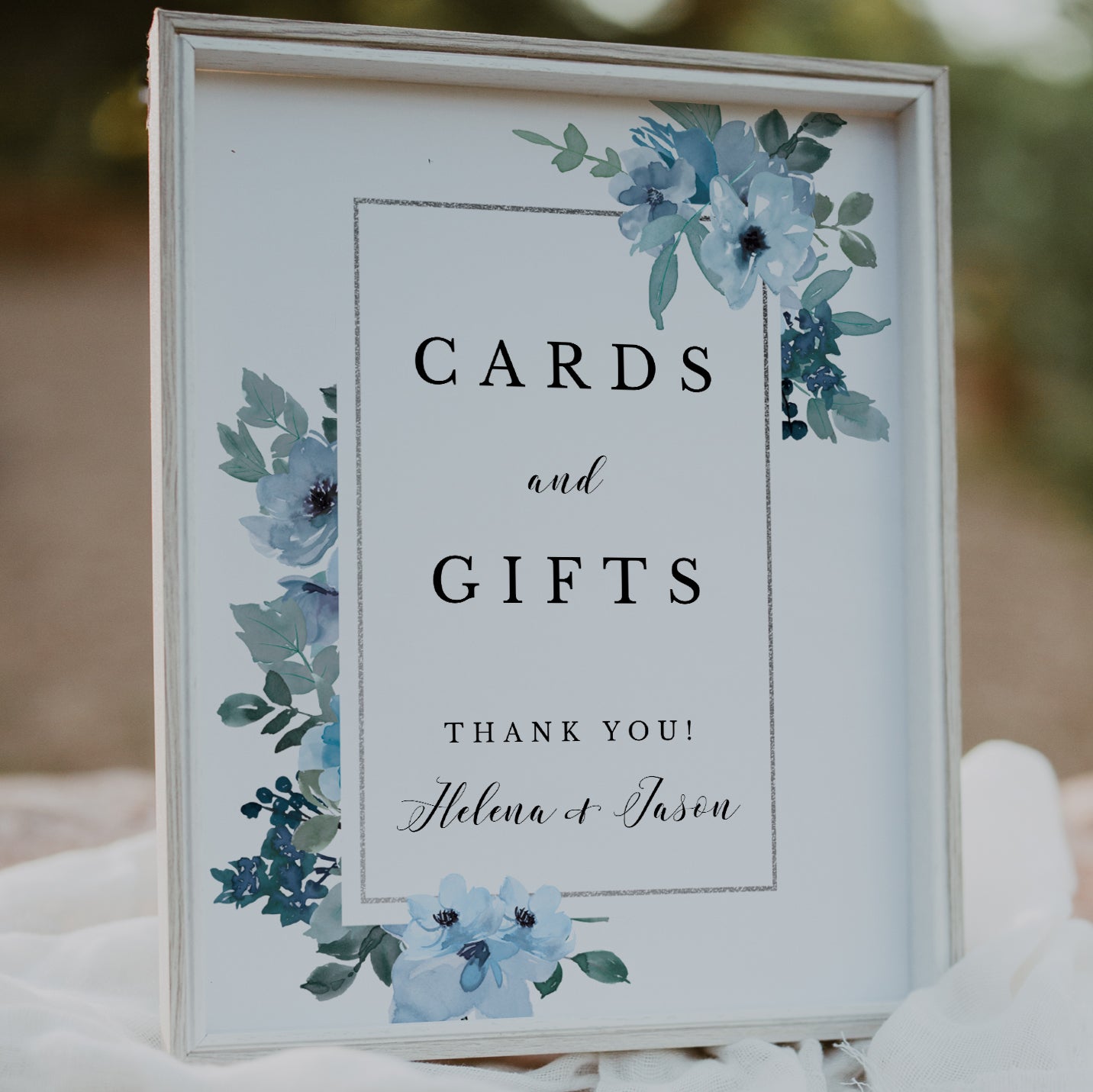 Blue Floral Cards and Gifts Sign