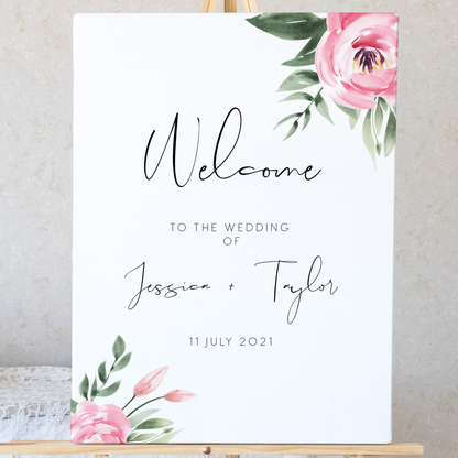 Serena Pink Peony Wedding Welcome Sign