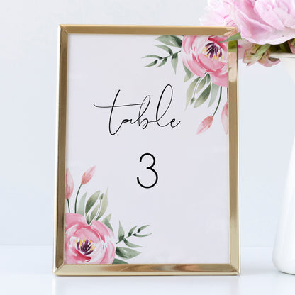 Serena Pink Peony Table Number