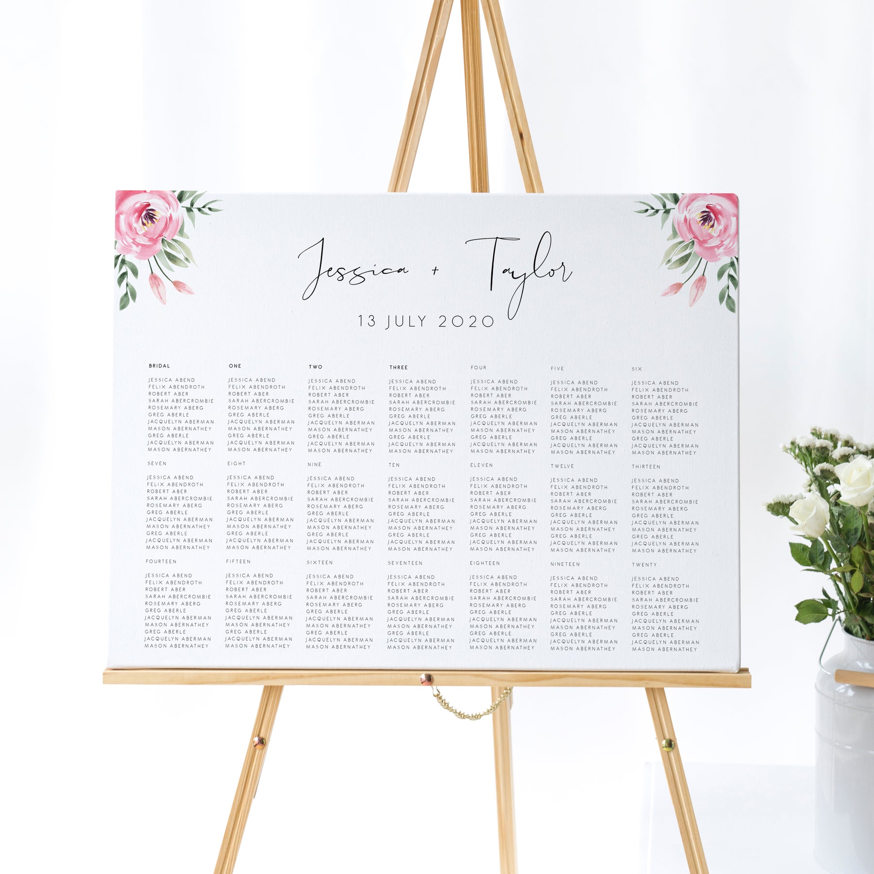 Serena Pink Peony Wedding Seating Chart Landscape – Make Me Digital ...