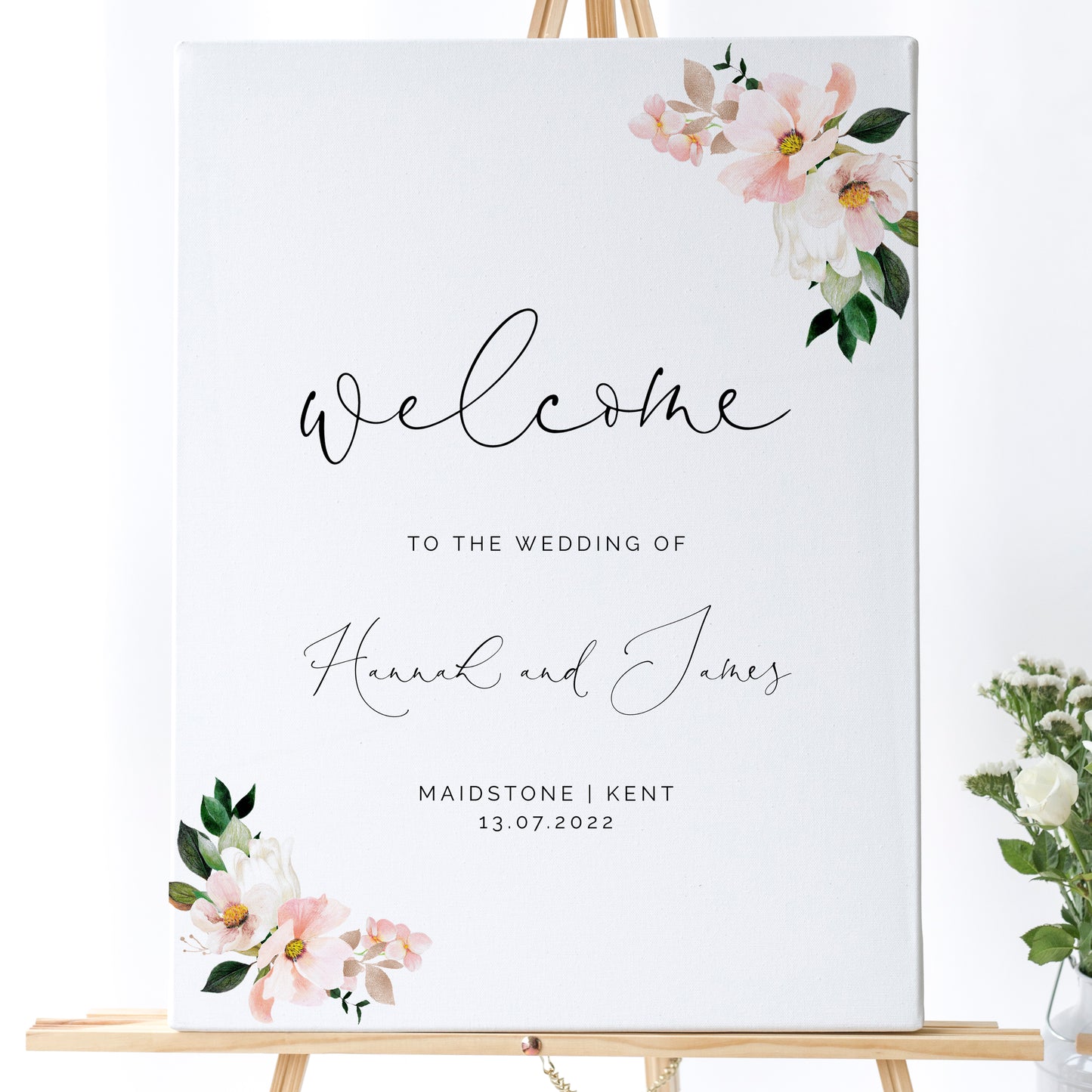 Pink Hydrangea Wedding Welcome Sign Portrait