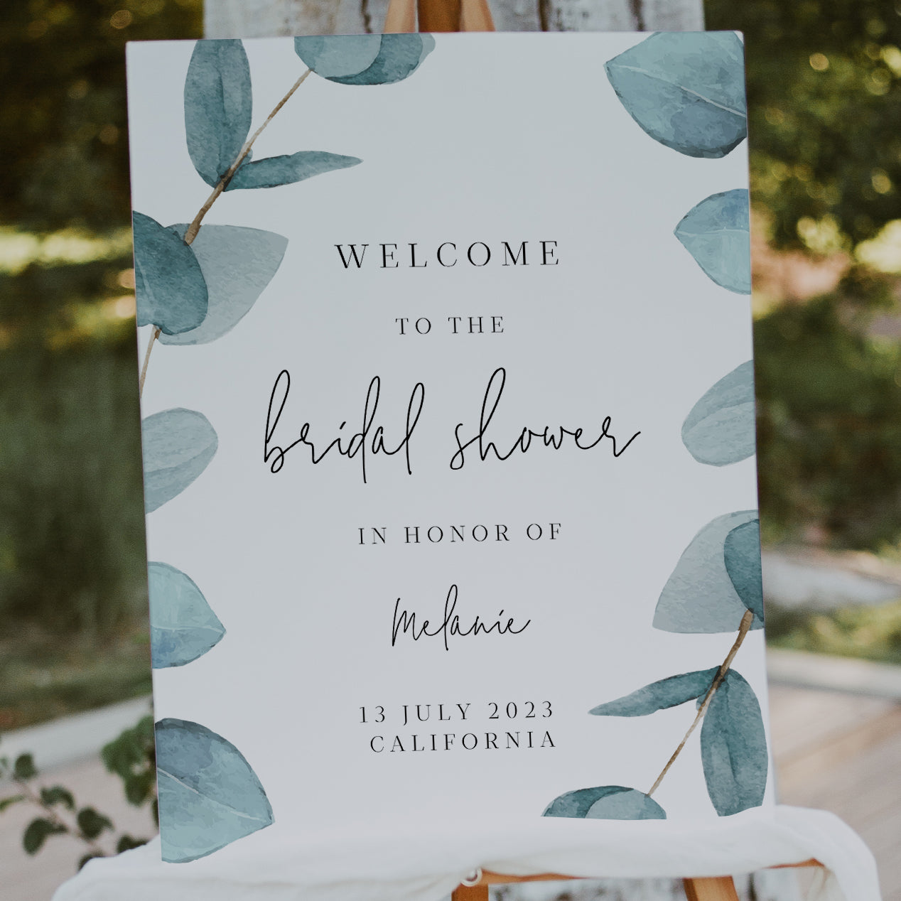 Blue Eucalyptus Bridal Shower Welcome Sign