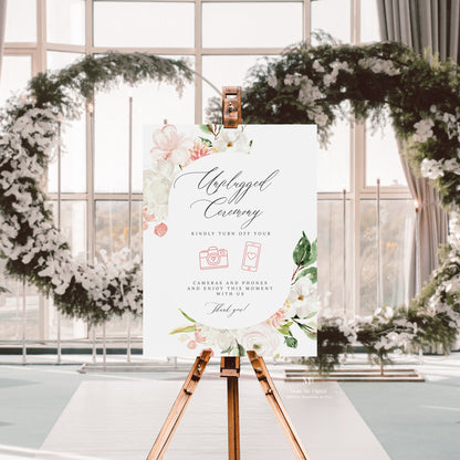 Blush Pink & White Floral Unplugged Ceremony Sign