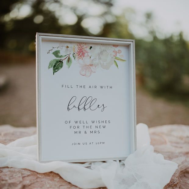 Blush Pink & White Floral Bubble Send-Off Sign