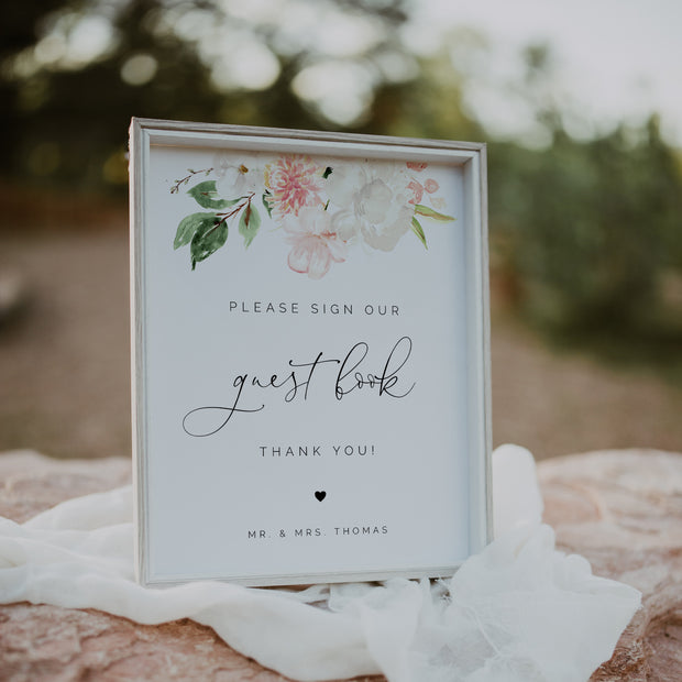 Blush Pink & White Floral Wedding Guest Book Sign