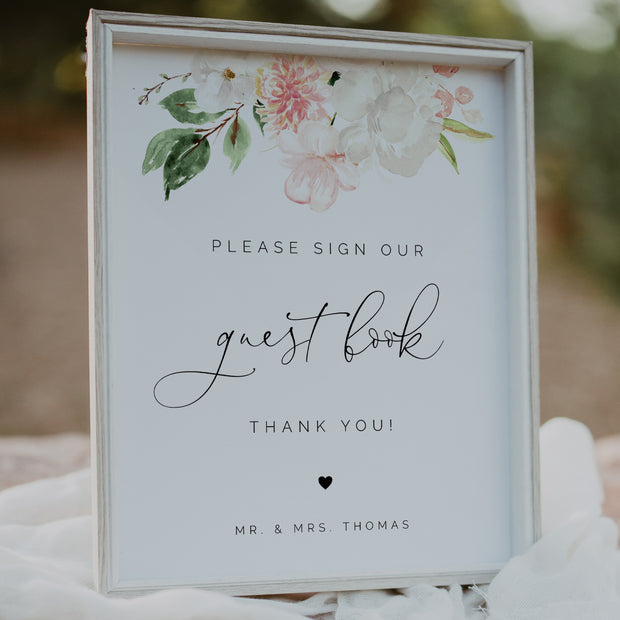 Blush Pink & White Floral Wedding Guest Book Sign