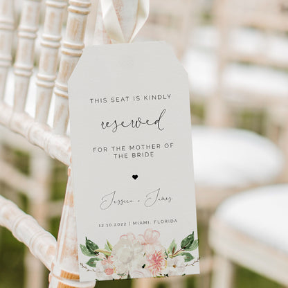 Blush Pink & White Floral Reserved Seat Tag
