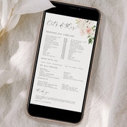 Blush Pink & White Floral Wedding Day Timeline Schedule