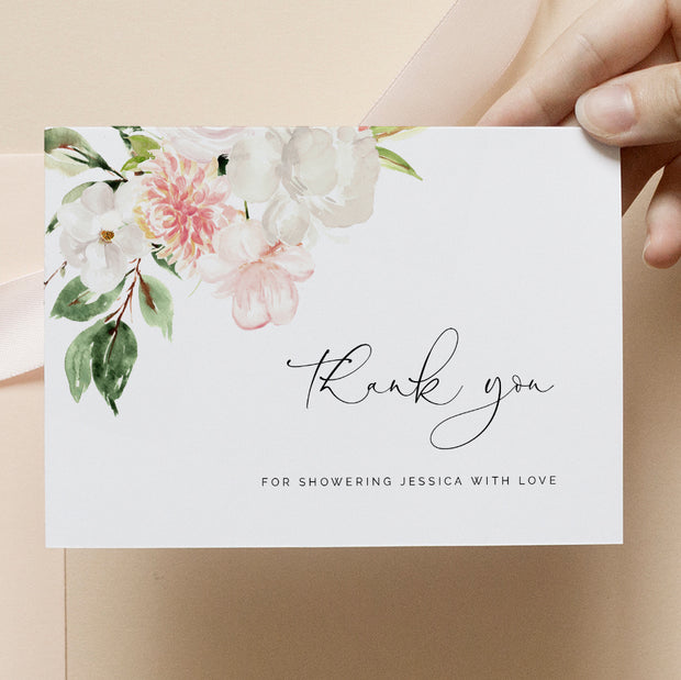 Blush Pink & White Floral Bridal Shower Thank you Card