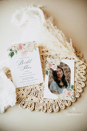 Blush Pink & White Floral Bridal Shower Invitation Single - Make Me Digital: printable event invitations, party games & decor