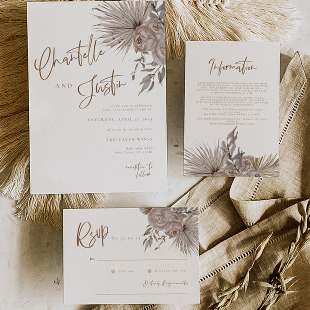 Muted Florals Wedding Invitation Set of 3