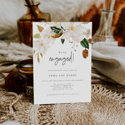 White Magnolia Engagement Party Invitation