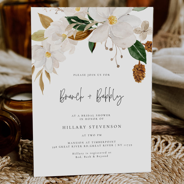 White Magnolia Bridal Brunch Invitation