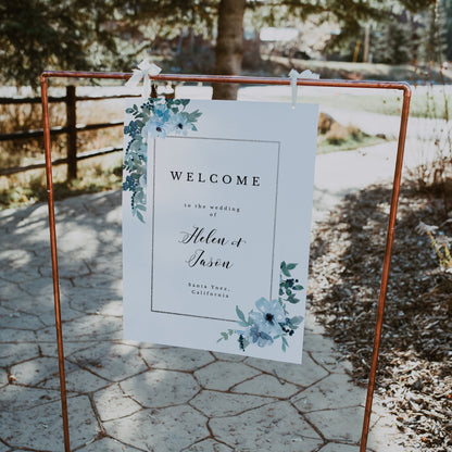 Blue Floral Wedding Welcome Sign